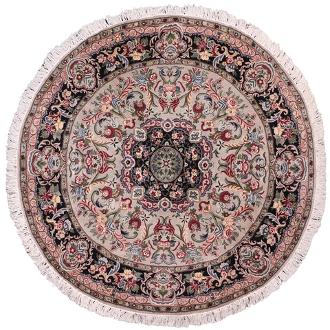 handmade Traditional Anarlaki Lt. Gray Black Hand Knotted ROUND 100% WOOL area rug 6' x 6'