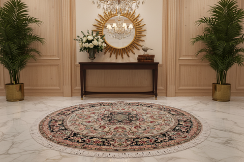 handmade Traditional Anarlaki Lt. Gray Black Hand Knotted ROUND 100% WOOL area rug 6' x 6'