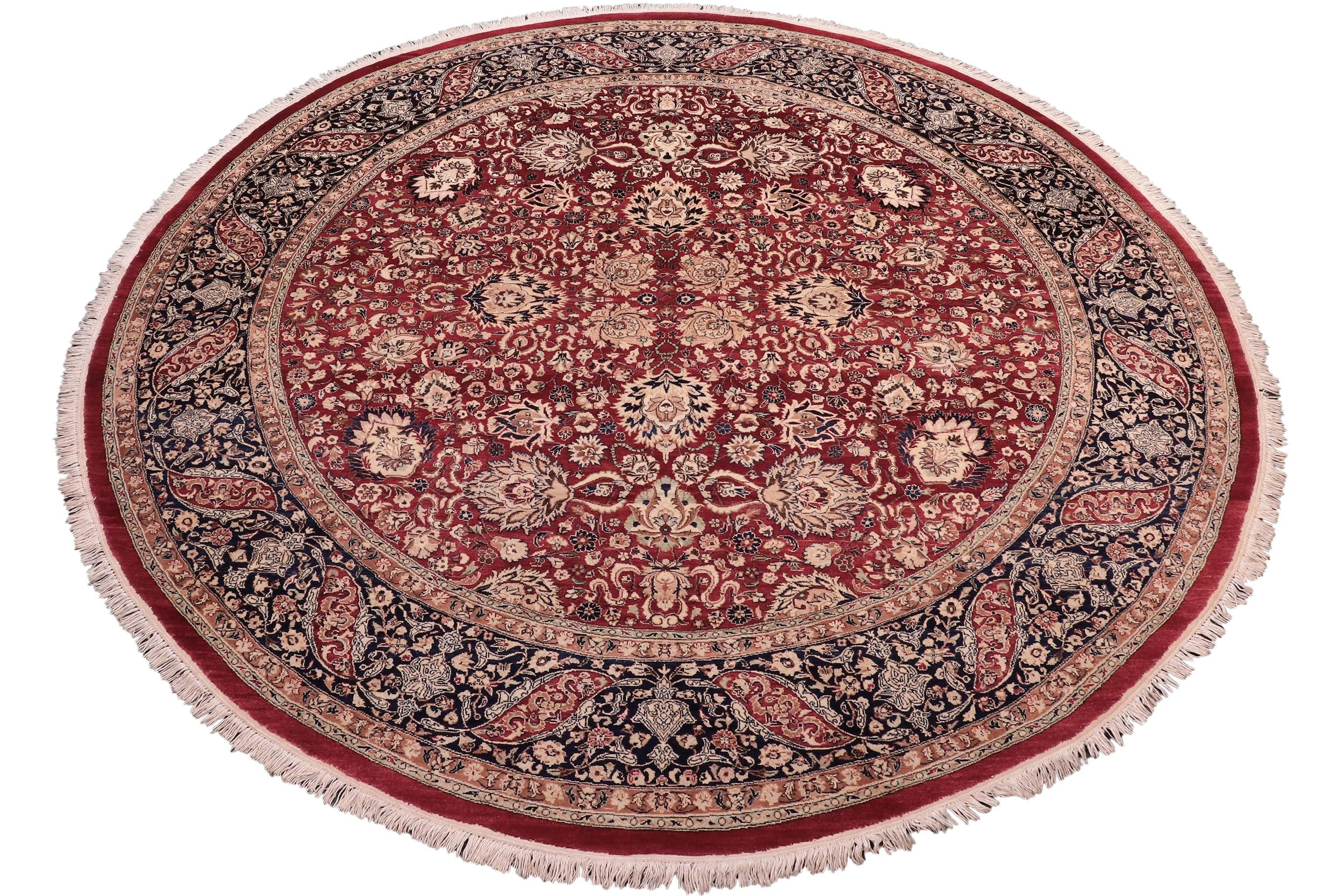 handmade Traditional Round Kashan Red Blue Hand Knotted ROUND 100% WOOL area rug 8' x 8'