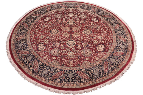 handmade Traditional Round Kashan Red Blue Hand Knotted ROUND 100% WOOL area rug 8' x 8'
