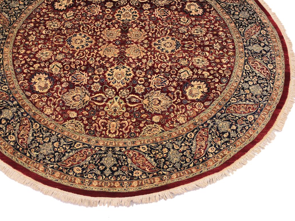 handmade Traditional Kashan Red Blue Hand Knotted ROUND 100% WOOL area rug 8x8