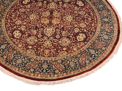 handmade Traditional Kashan Red Blue Hand Knotted ROUND 100% WOOL area rug 8x8