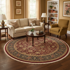 Antique Vegetable Dyed Kashan Kathalee Red/Blue Wool Round - 7'11''X8'2''