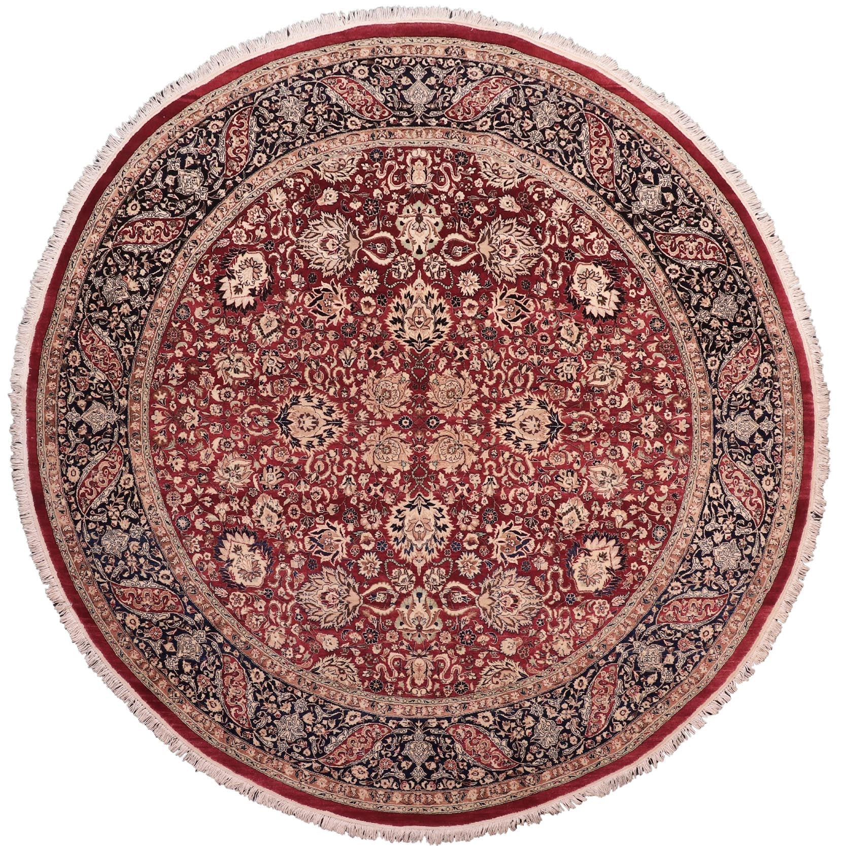 handmade Traditional Round Kashan Red Blue Hand Knotted ROUND 100% WOOL area rug 8' x 8'