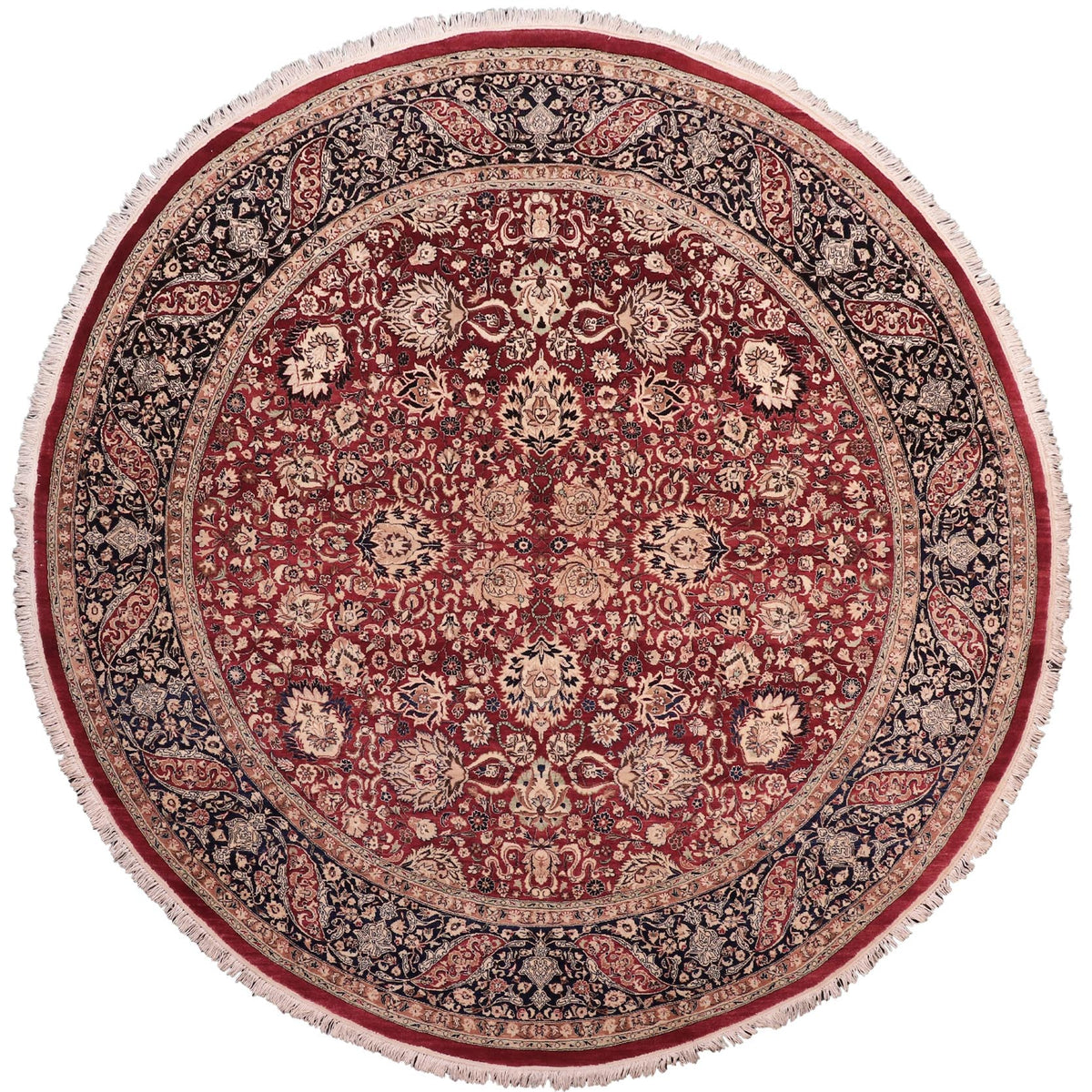 handmade Traditional Round Kashan Red Blue Hand Knotted ROUND 100% WOOL area rug 8' x 8'