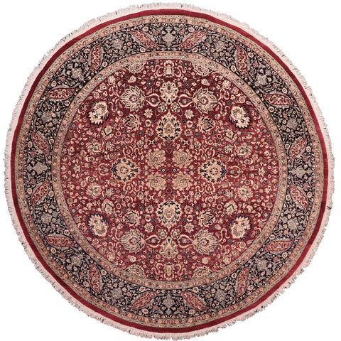 handmade Traditional Round Kashan Red Blue Hand Knotted ROUND 100% WOOL area rug 8' x 8'