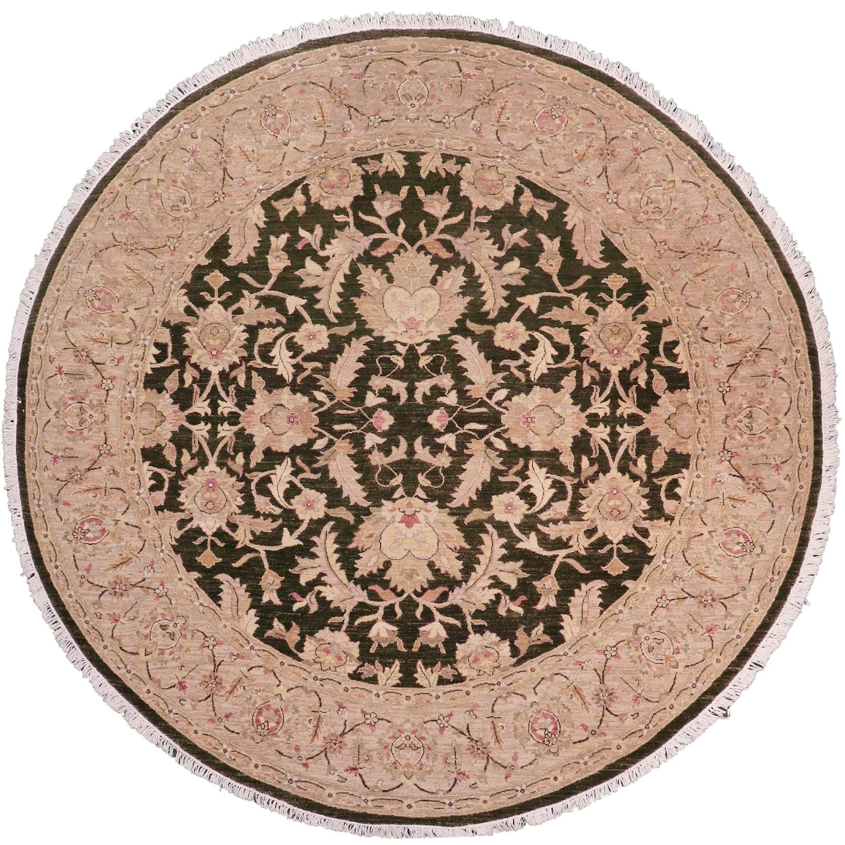 handmade Traditional Kafkaz Drk.green Lt. Tan Hand Knotted ROUND 100% WOOL area rug 9' x 9'