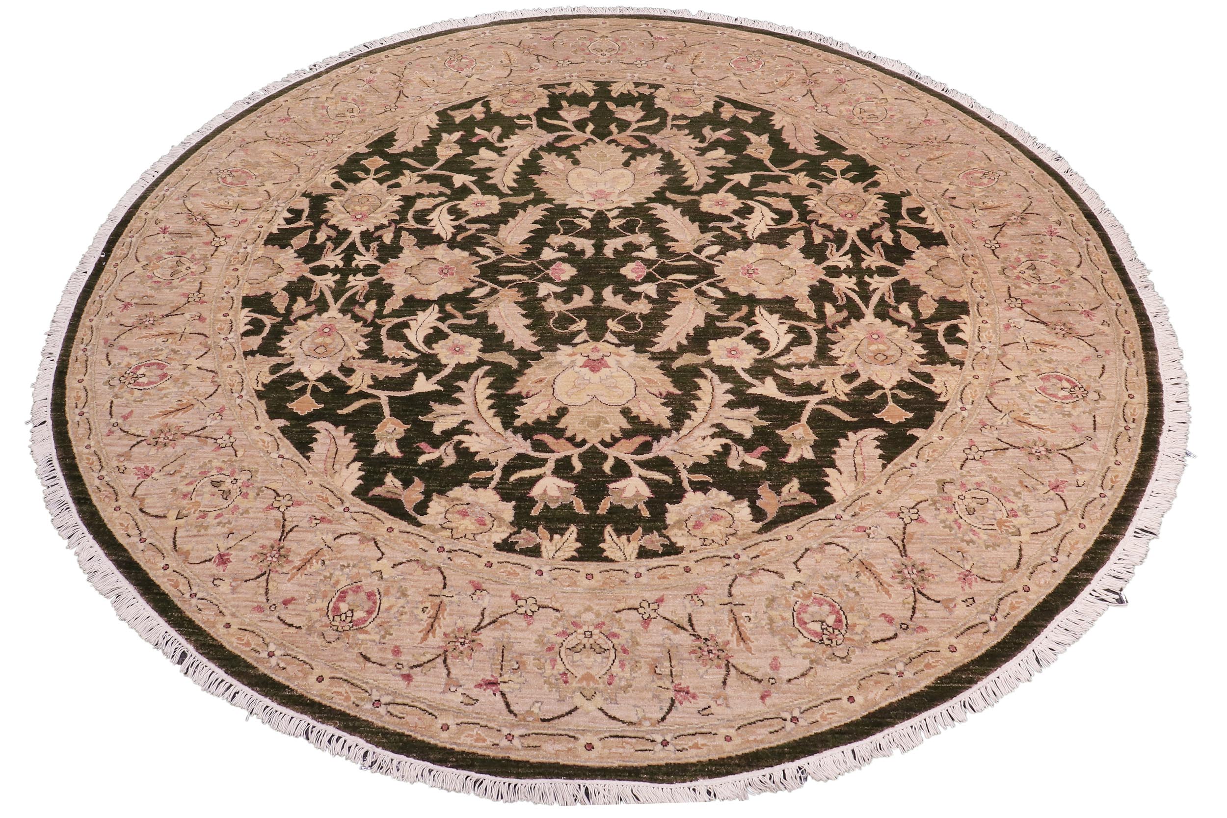 handmade Traditional Kafkaz Drk.green Lt. Tan Hand Knotted ROUND 100% WOOL area rug 9' x 9'