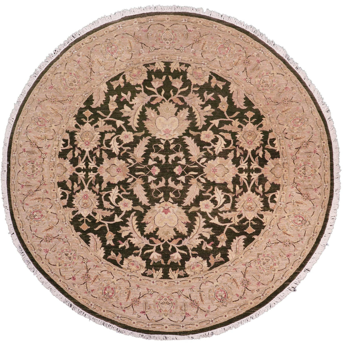 handmade Traditional Kafkaz Drk.green Lt. Tan Hand Knotted ROUND 100% WOOL area rug 9' x 9'