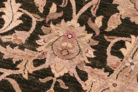 handmade Traditional Kafkaz Drk.green Lt. Tan Hand Knotted ROUND 100% WOOL area rug 9' x 9'