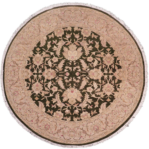 handmade Traditional Kafkaz Drk.green Lt. Tan Hand Knotted ROUND 100% WOOL area rug 9' x 9'