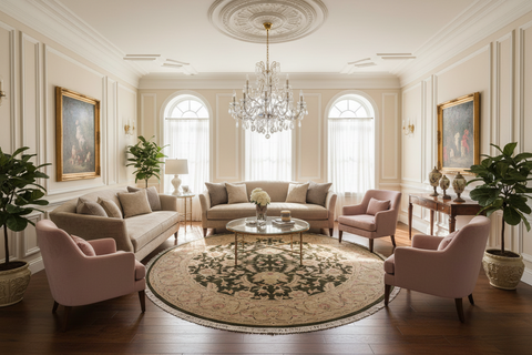 handmade Traditional Kafkaz Drk.green Lt. Tan Hand Knotted ROUND 100% WOOL area rug 9' x 9'