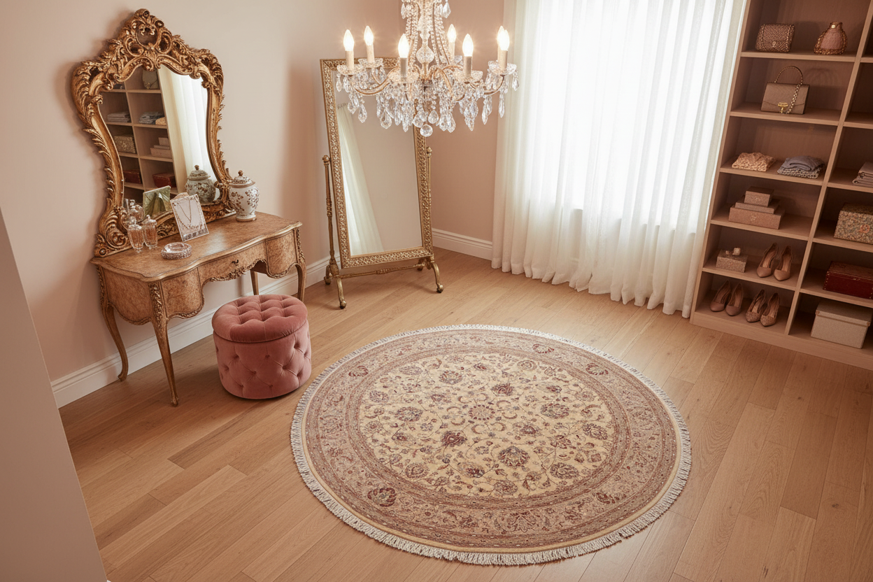 handmade Traditional Kashan Beige Tan Hand Knotted ROUND 100% WOOL area rug 10' x 10'