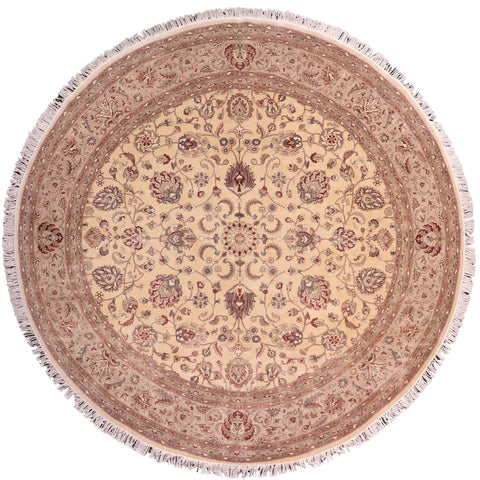handmade Traditional Kashan Beige Tan Hand Knotted ROUND 100% WOOL area rug 10' x 10'