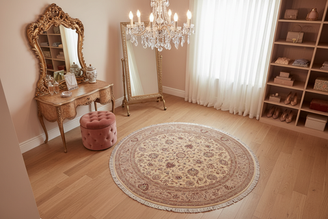 handmade Traditional Kashan Beige Tan Hand Knotted ROUND 100% WOOL area rug 10' x 10'
