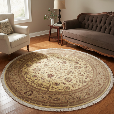 handmade Traditional Kashan Beige Tan Hand Knotted ROUND 100% WOOL area rug 10'x10'