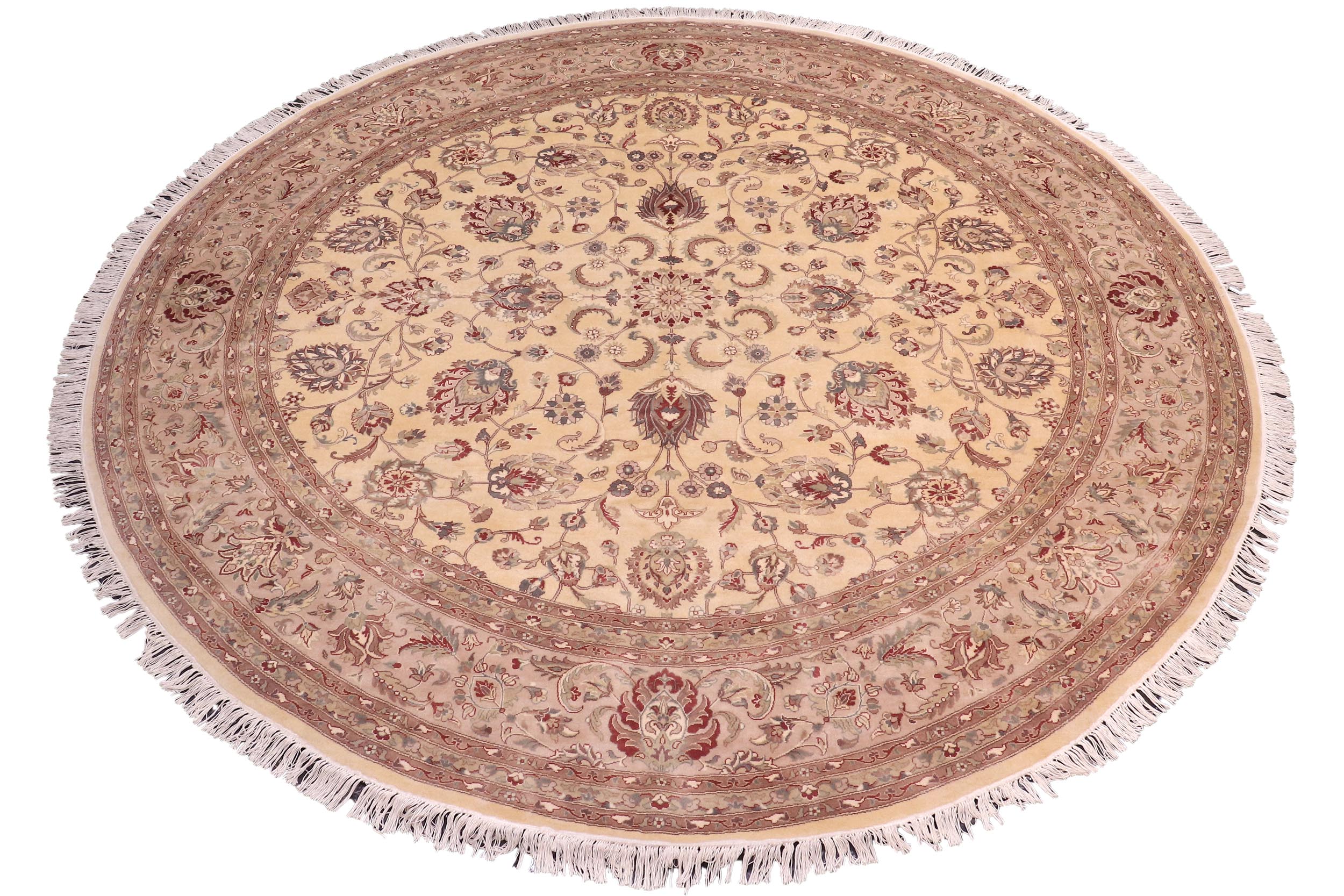 handmade Traditional Kashan Beige Tan Hand Knotted ROUND 100% WOOL area rug 10' x 10'