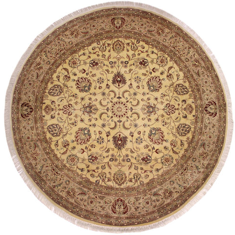 handmade Traditional Kashan Beige Tan Hand Knotted ROUND 100% WOOL area rug 10x10