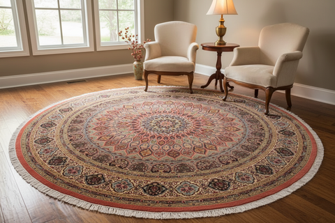 handmade Traditional Bakhtair Pink Beige Hand Knotted ROUND 100% WOOL area rug 10'x10'