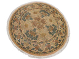 handmade Traditional Tulip Tan Green Hand Knotted ROUND 100% WOOL area rug 8x8