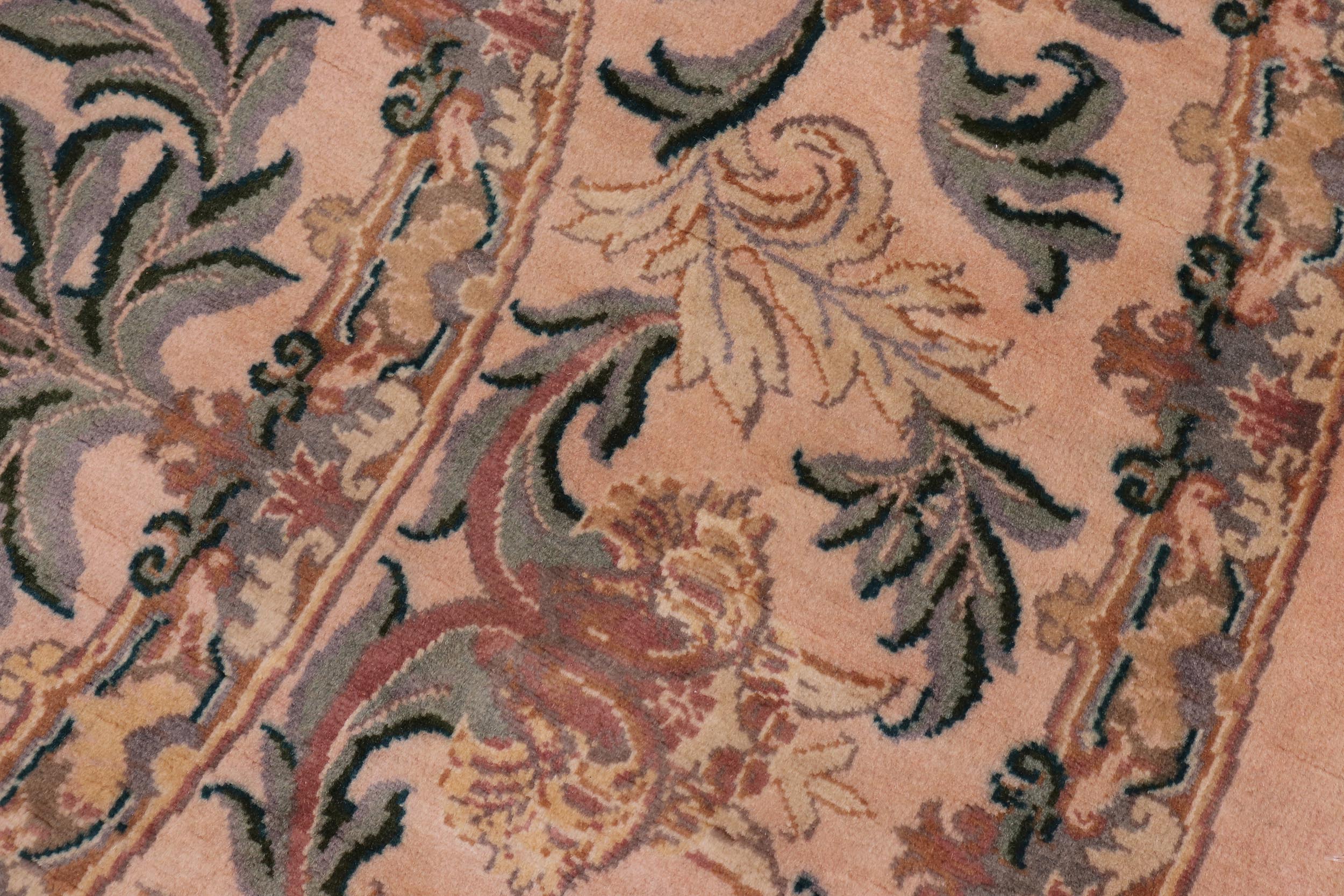 handmade Traditional Tulip Tan Green Hand Knotted ROUND 100% WOOL area rug 8' x 8'