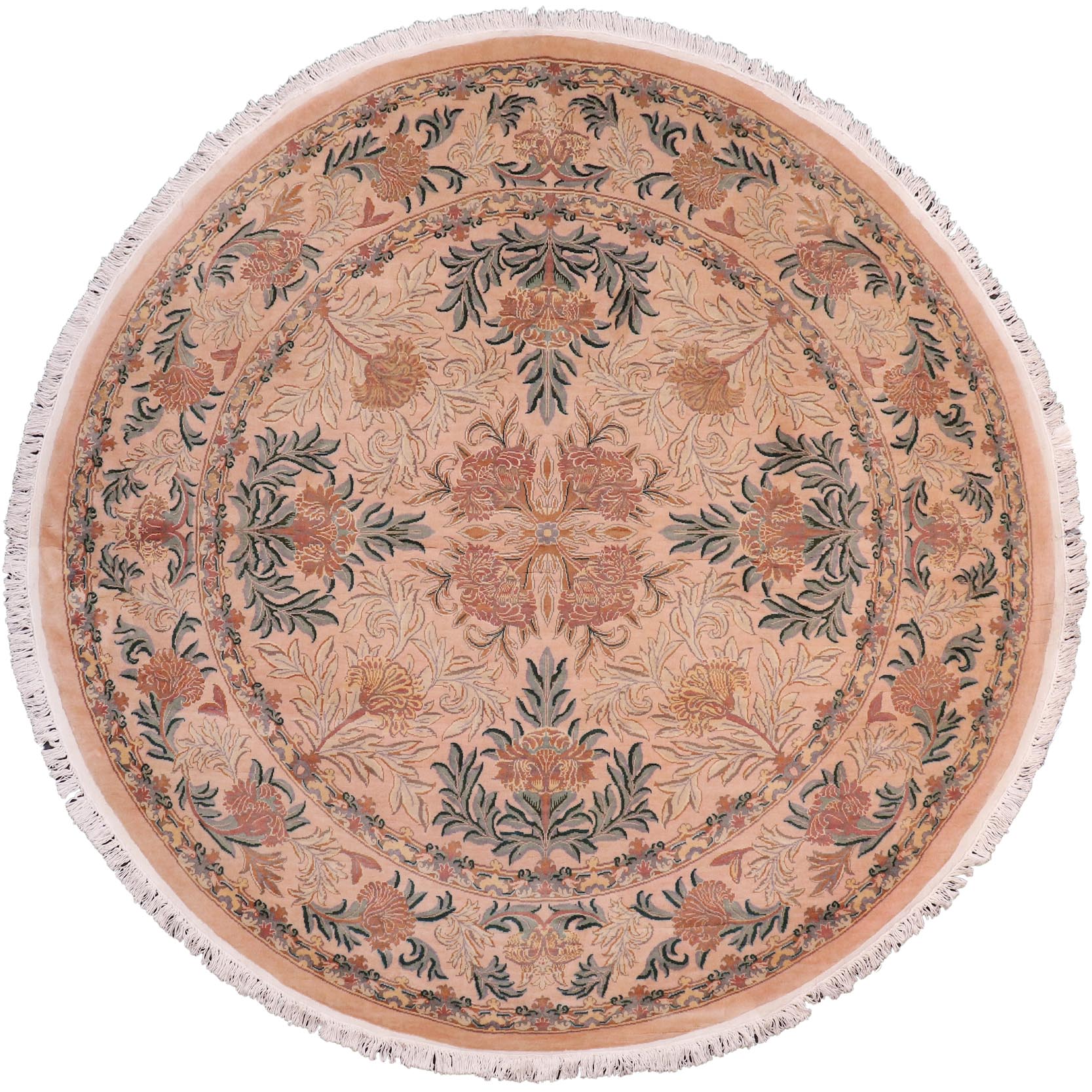 handmade Traditional Tulip Tan Green Hand Knotted ROUND 100% WOOL area rug 8' x 8'