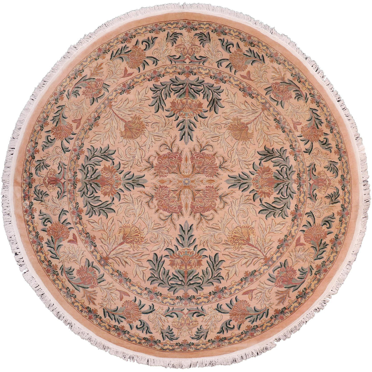 handmade Traditional Tulip Tan Green Hand Knotted ROUND 100% WOOL area rug 8' x 8'