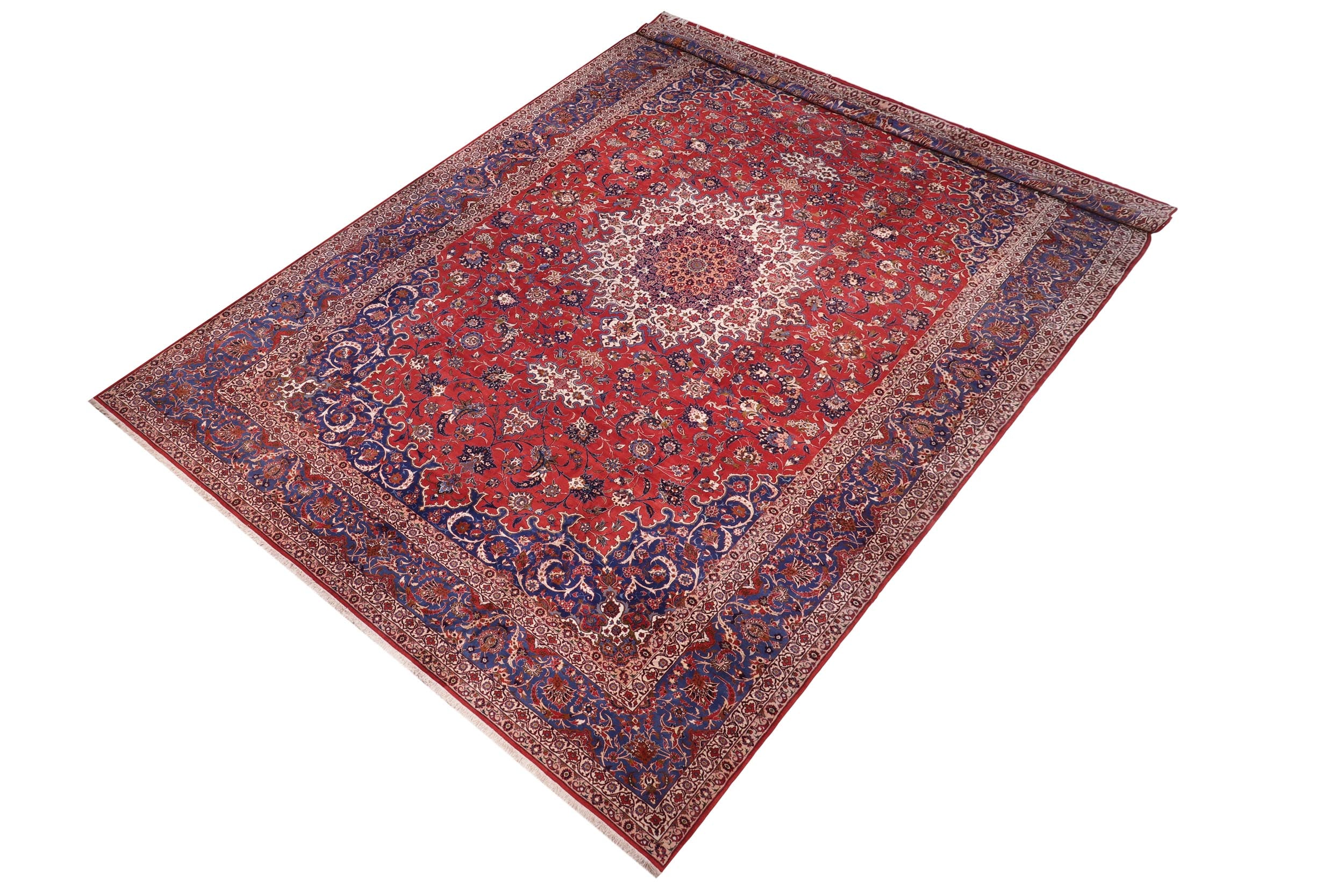handmade Traditional Isfhan Red Blue Hand Knotted RECTANGLE 100% WOOL area rug 15 x 24