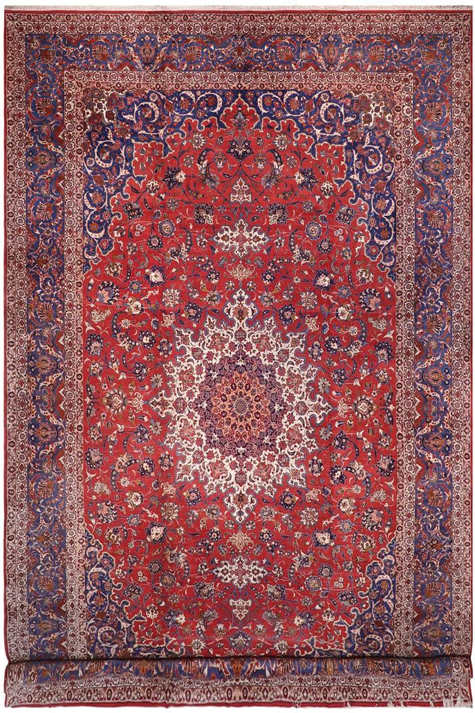 handmade Traditional Isfhan Red Blue Hand Knotted RECTANGLE 100% Wool Pile area rug 15x24