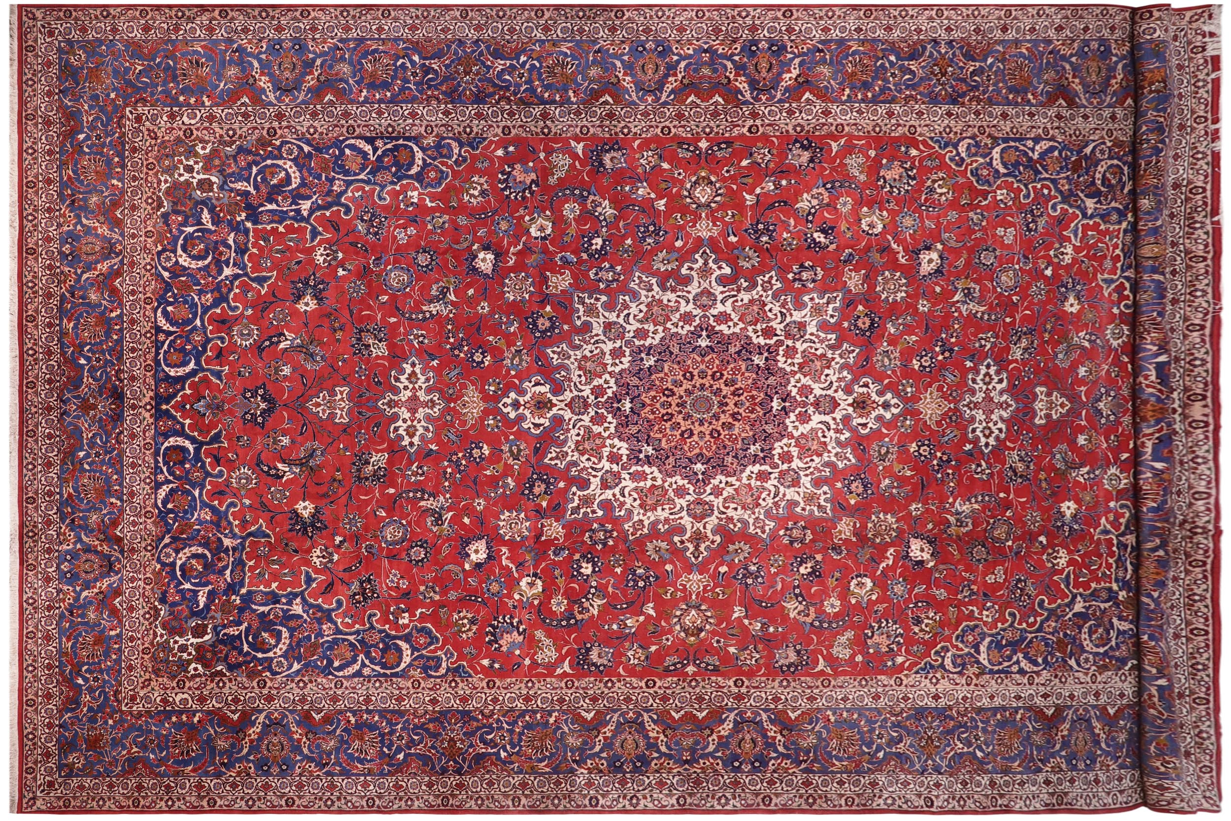 handmade Traditional Isfhan Red Blue Hand Knotted RECTANGLE 100% WOOL area rug 15 x 24
