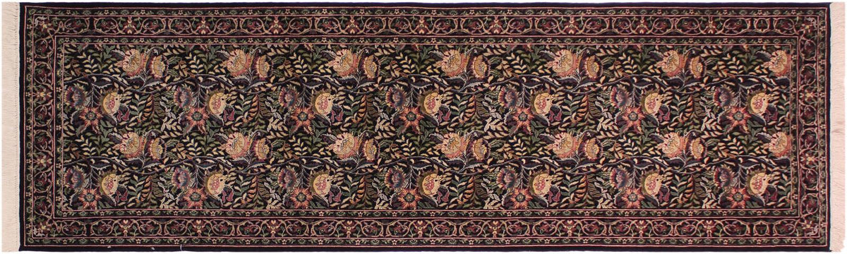 handmade Traditional Nagi Black Gold Hand Knotted RUNNER 100% WOOL area rug 3x8