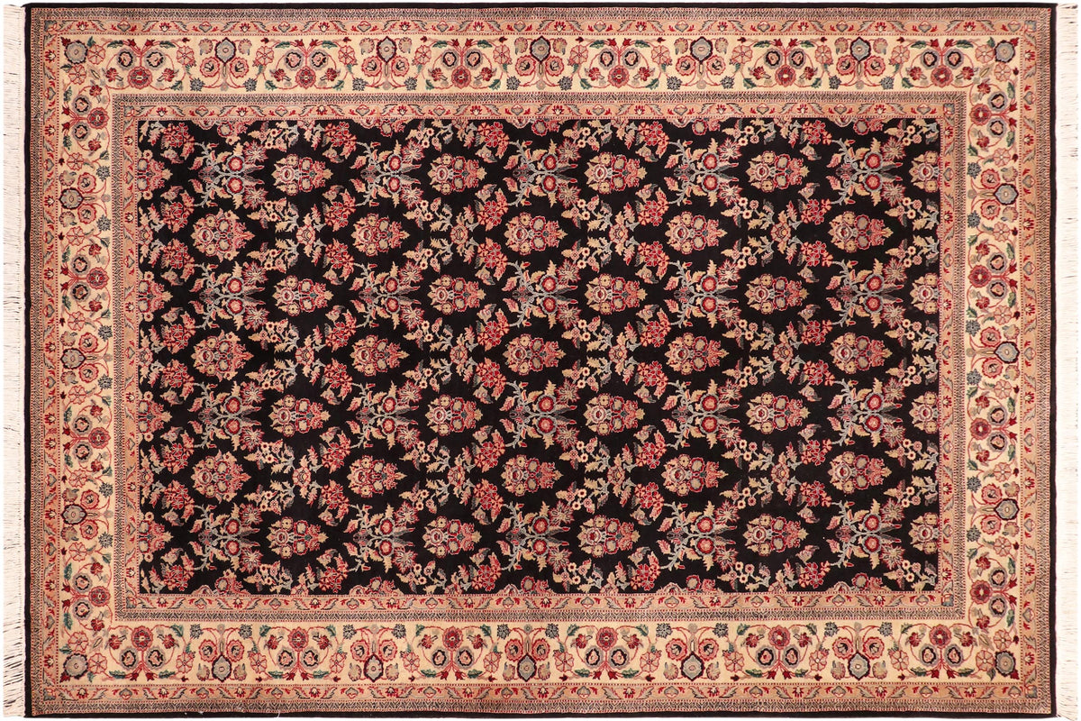 handmade Transitional Abusson Black Ivory Hand Knotted RECTANGLE 100% WOOL area rug 6x9