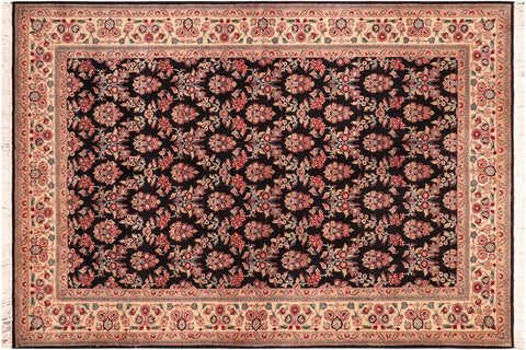 handmade Transitional Abusson Black Ivory Hand Knotted RECTANGLE 100% WOOL area rug 6x9