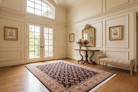 handmade Transitional Abusson Black Ivory Hand Knotted RECTANGLE 100% WOOL area rug 6x9