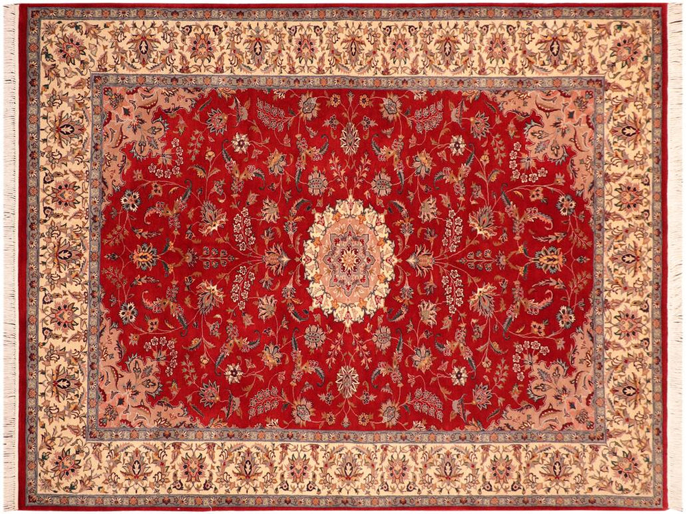 handmade Traditional Kashan Red Ivory Hand Knotted RECTANGLE 100% WOOL area rug 6x9