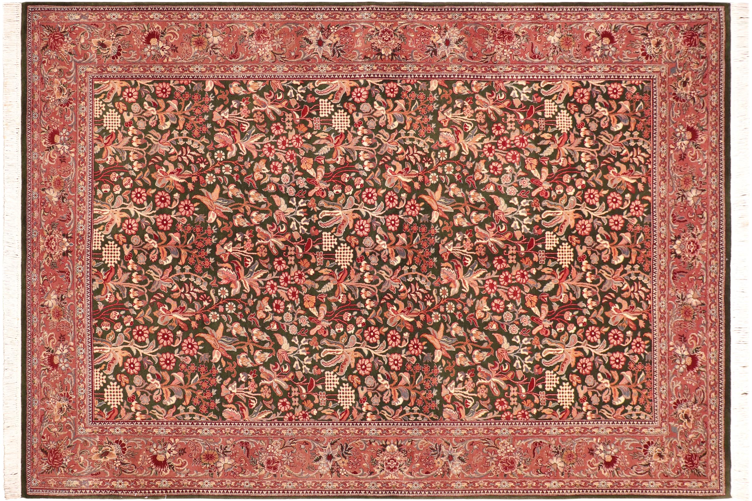 handmade Traditional Gulshan Green Pink Hand Knotted RECTANGLE 100% WOOL area rug 6x9