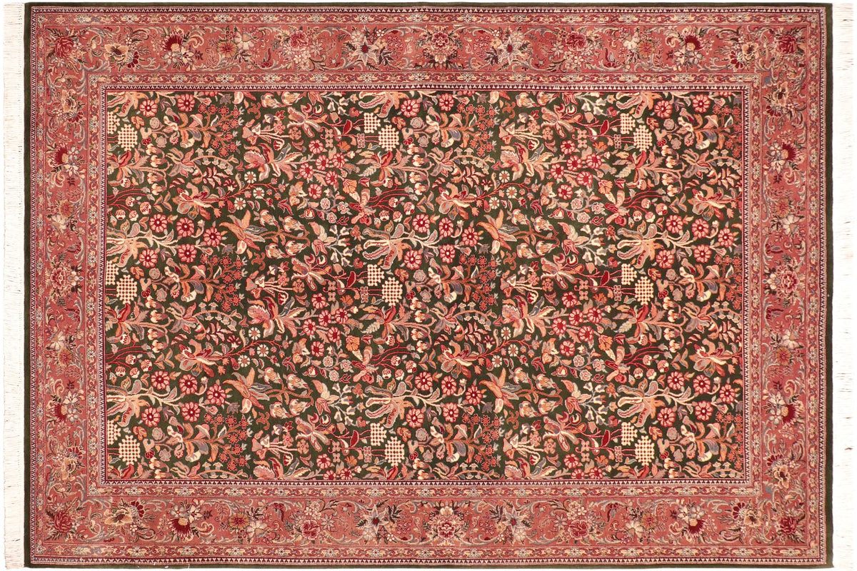 handmade Traditional Gulshan Green Pink Hand Knotted RECTANGLE 100% WOOL area rug 6x9
