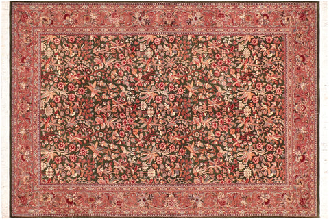handmade Traditional Gulshan Green Pink Hand Knotted RECTANGLE 100% WOOL area rug 6x9