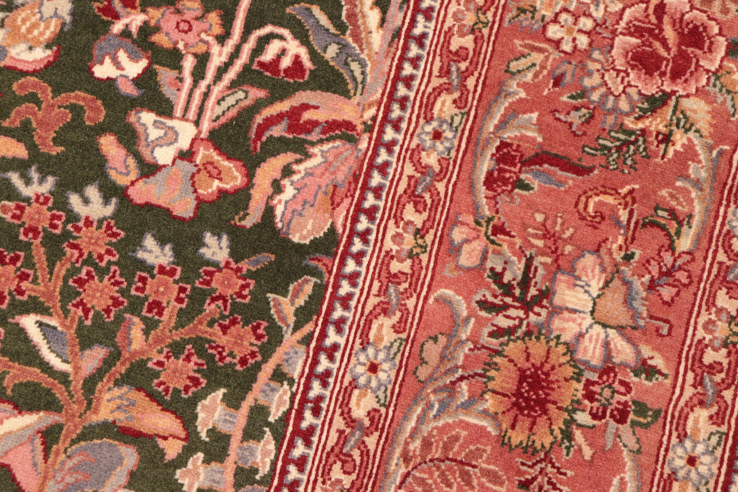 handmade Traditional Gulshan Green Pink Hand Knotted RECTANGLE 100% WOOL area rug 6x9