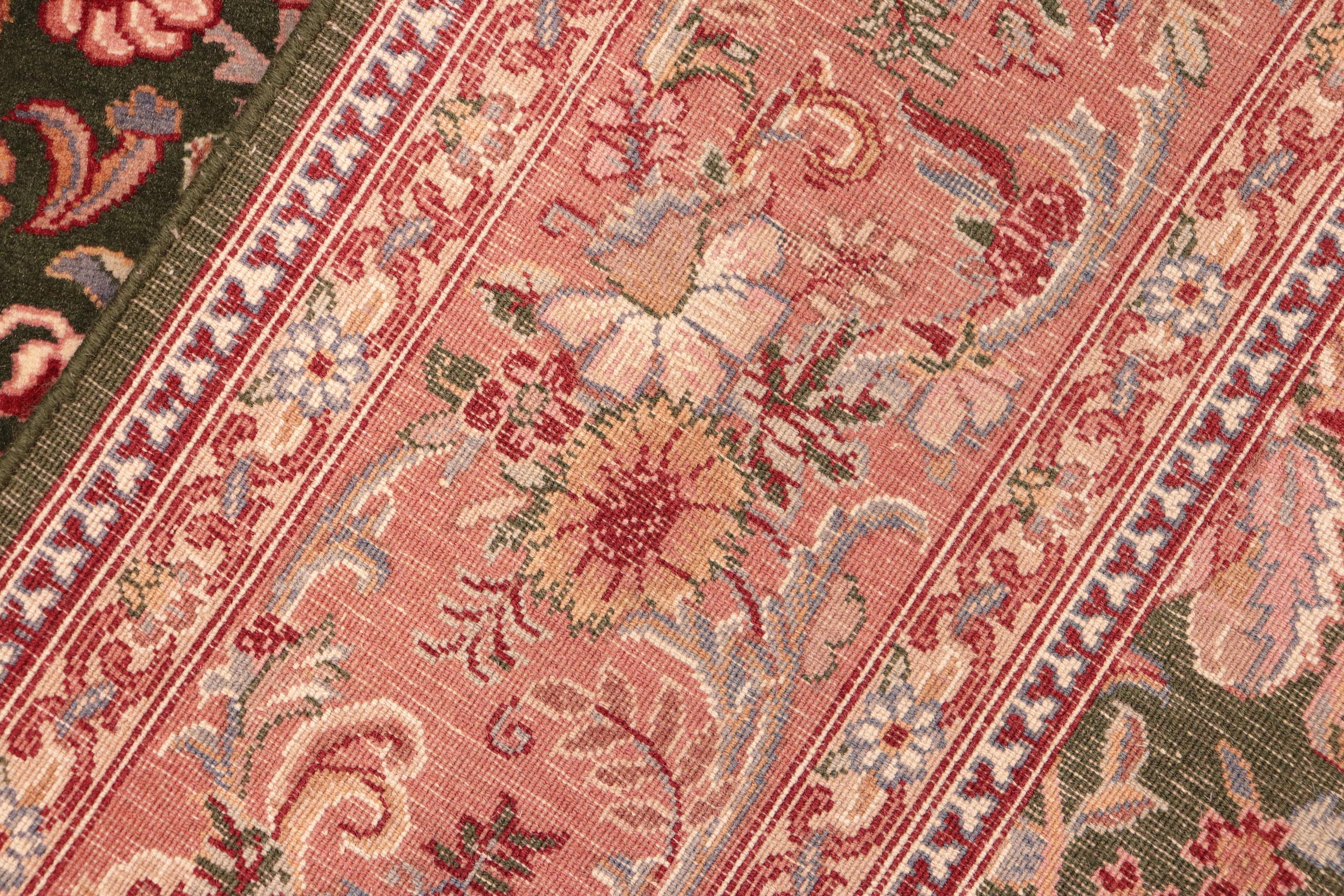 handmade Traditional Gulshan Green Pink Hand Knotted RECTANGLE 100% WOOL area rug 6x9