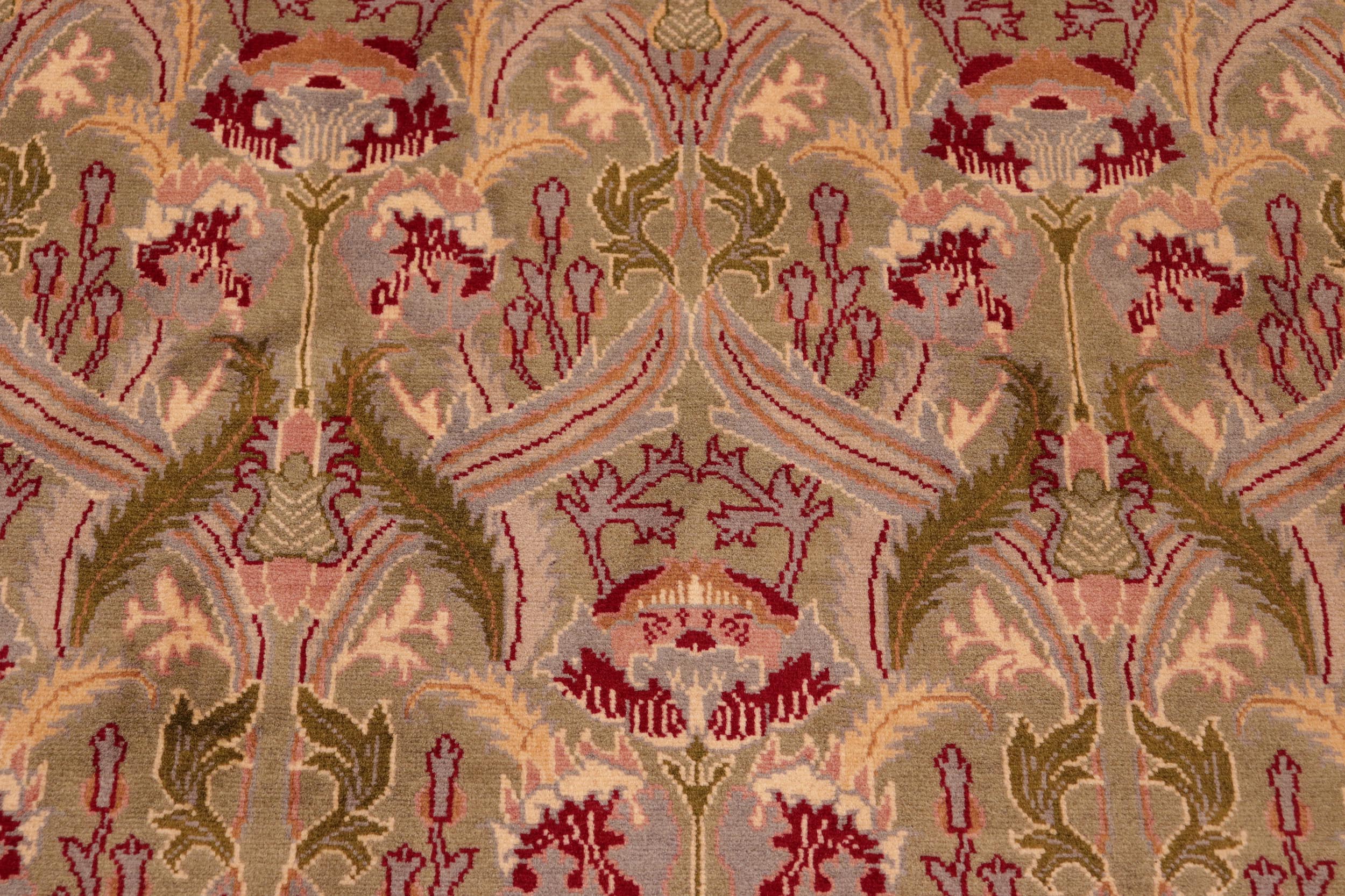 handmade Transitional Hamjolie Green Pink Hand Knotted RECTANGLE 100% WOOL area rug 6x10