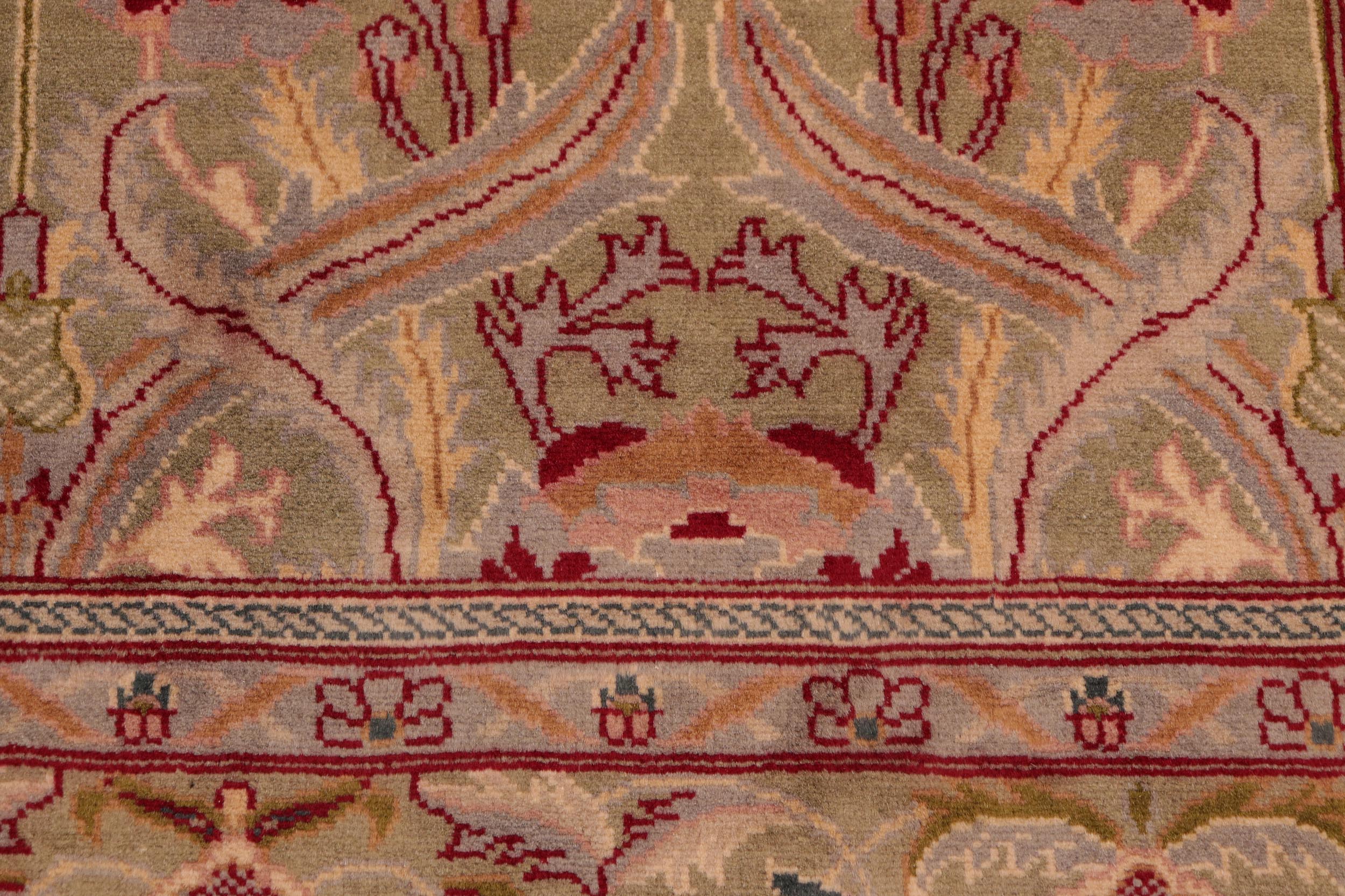 handmade Transitional Hamjolie Green Pink Hand Knotted RECTANGLE 100% WOOL area rug 6x10