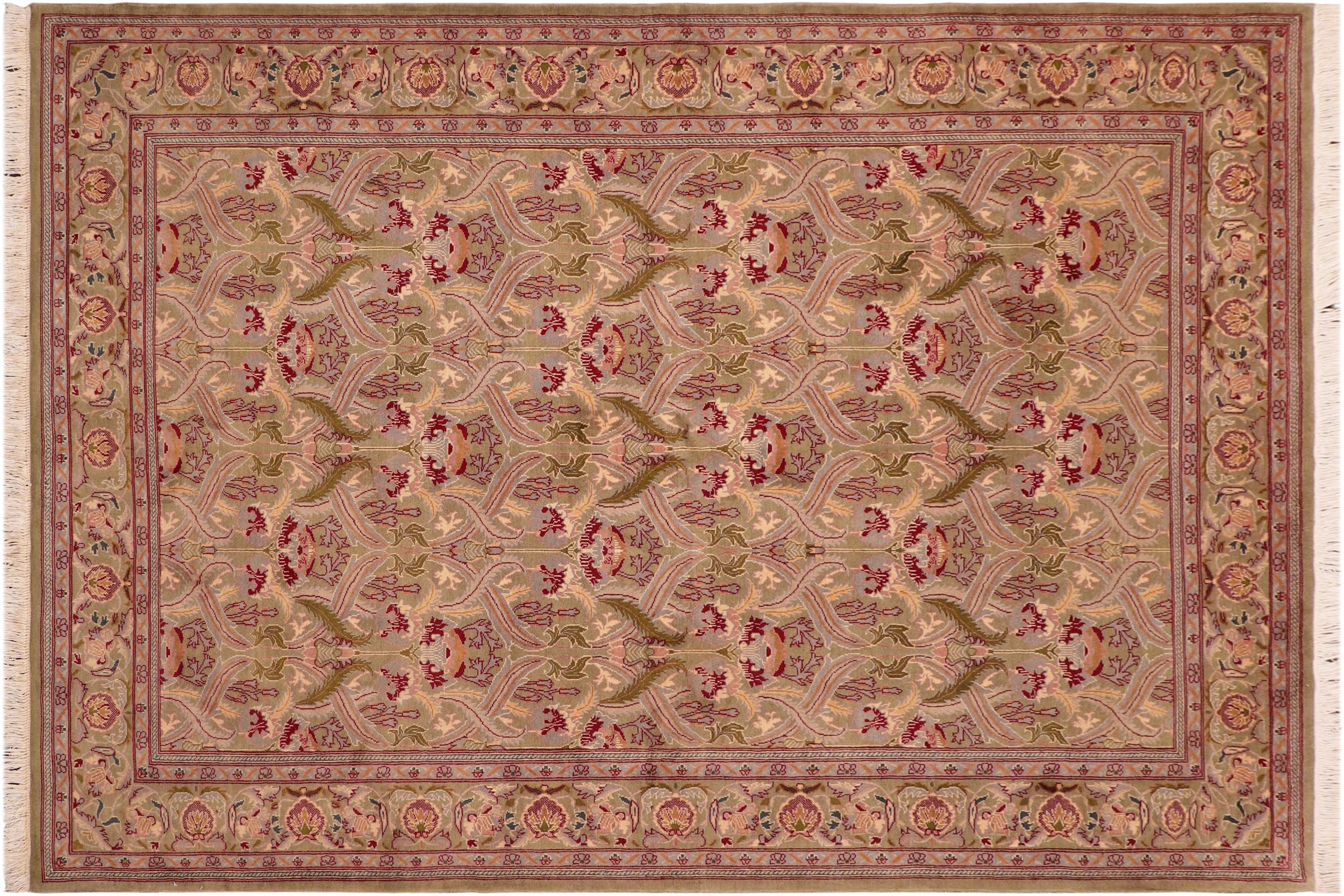 handmade Transitional Hamjolie Green Pink Hand Knotted RECTANGLE 100% WOOL area rug 6x10