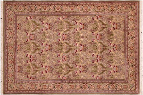 handmade Transitional Hamjolie Green Pink Hand Knotted RECTANGLE 100% WOOL area rug 6x10