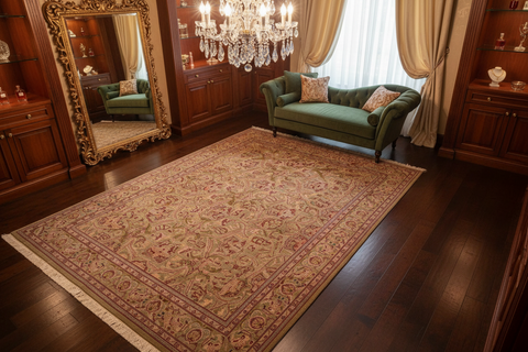 handmade Transitional Hamjolie Green Pink Hand Knotted RECTANGLE 100% WOOL area rug 6x10