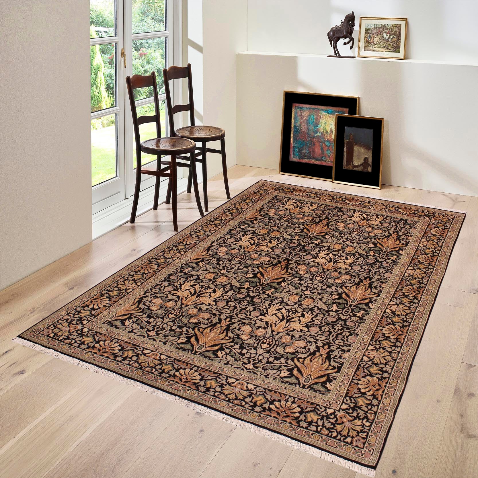 handmade Transitional Snakehead Black Gold Hand Knotted RECTANGLE 100% WOOL area rug 6' x 9'