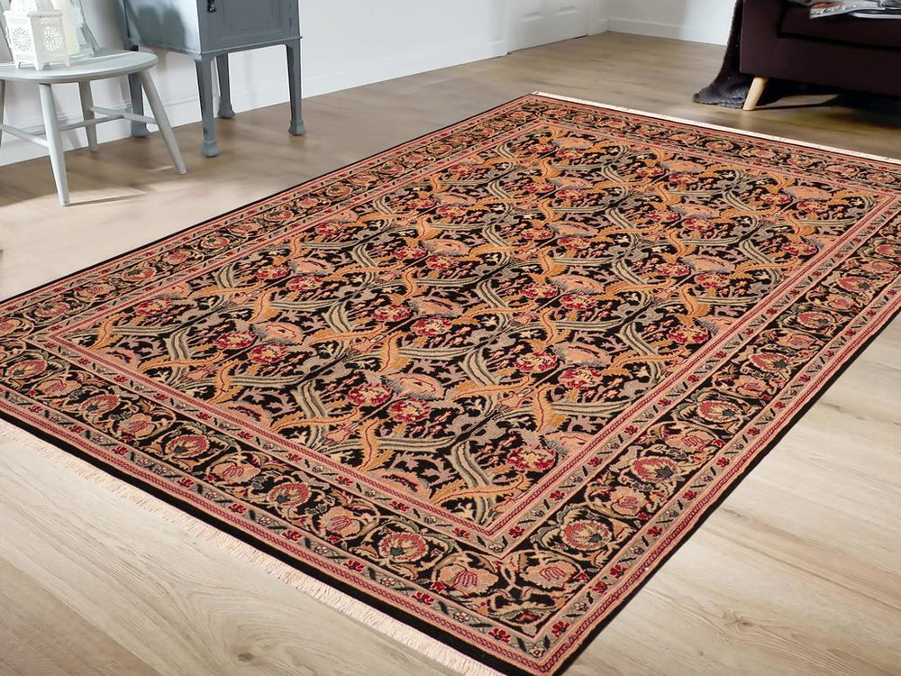 handmade Transitional Hamjolie Black Gold Hand Knotted RECTANGLE 100% WOOL area rug 6x9