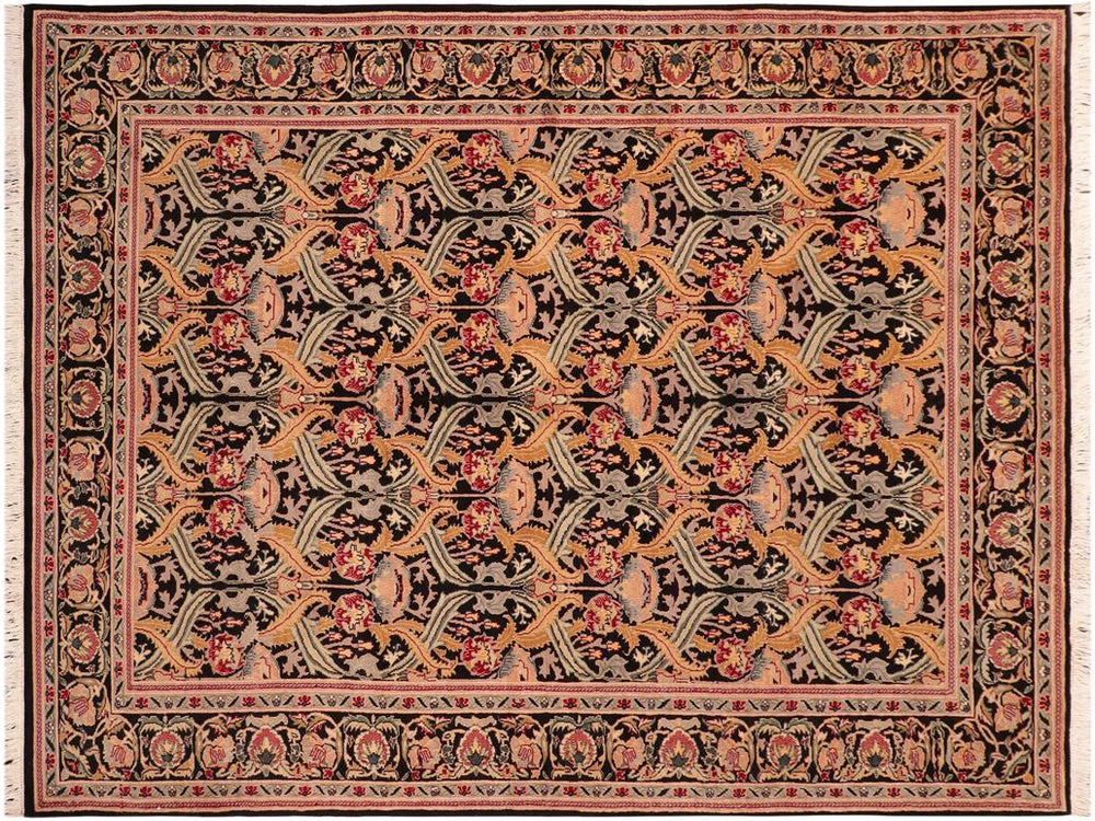 handmade Transitional Hamjolie Black Gold Hand Knotted RECTANGLE 100% WOOL area rug 6x9