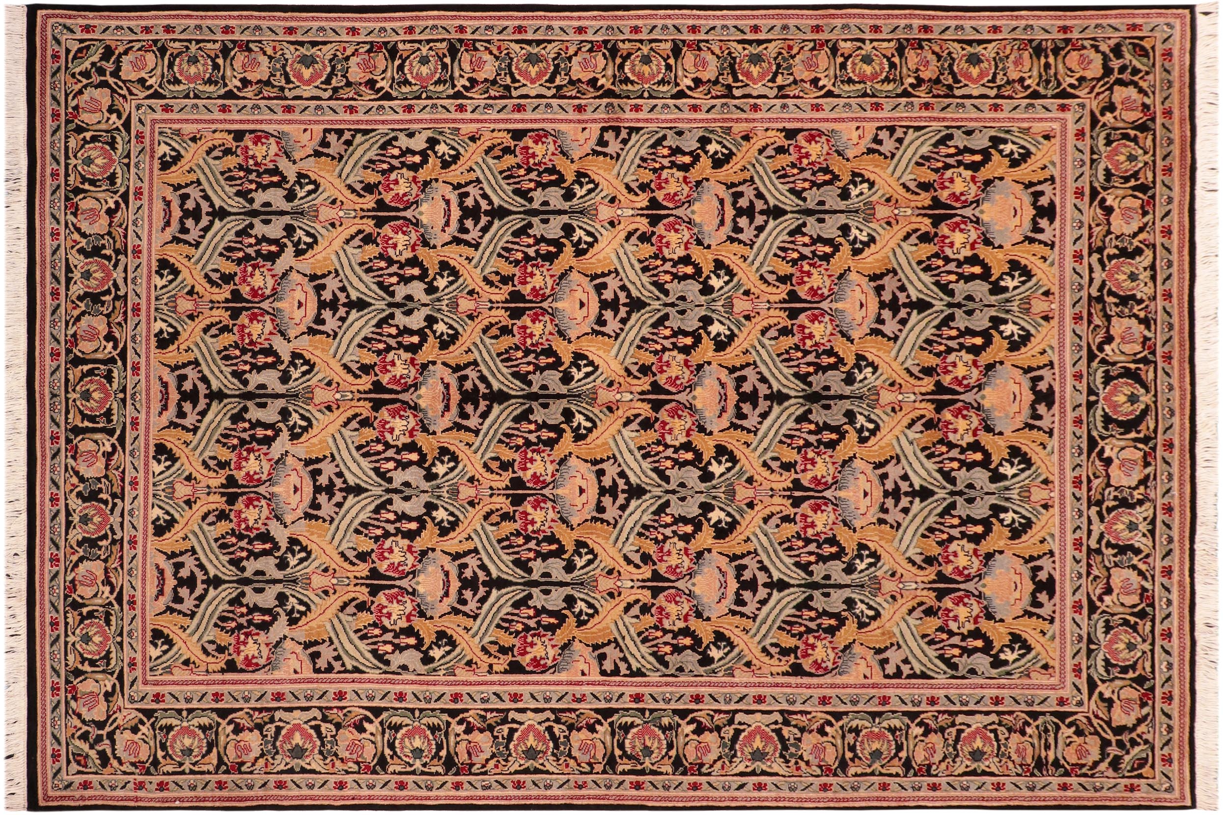handmade Transitional Hamjolie Black Gold Hand Knotted RECTANGLE 100% WOOL area rug 6x9