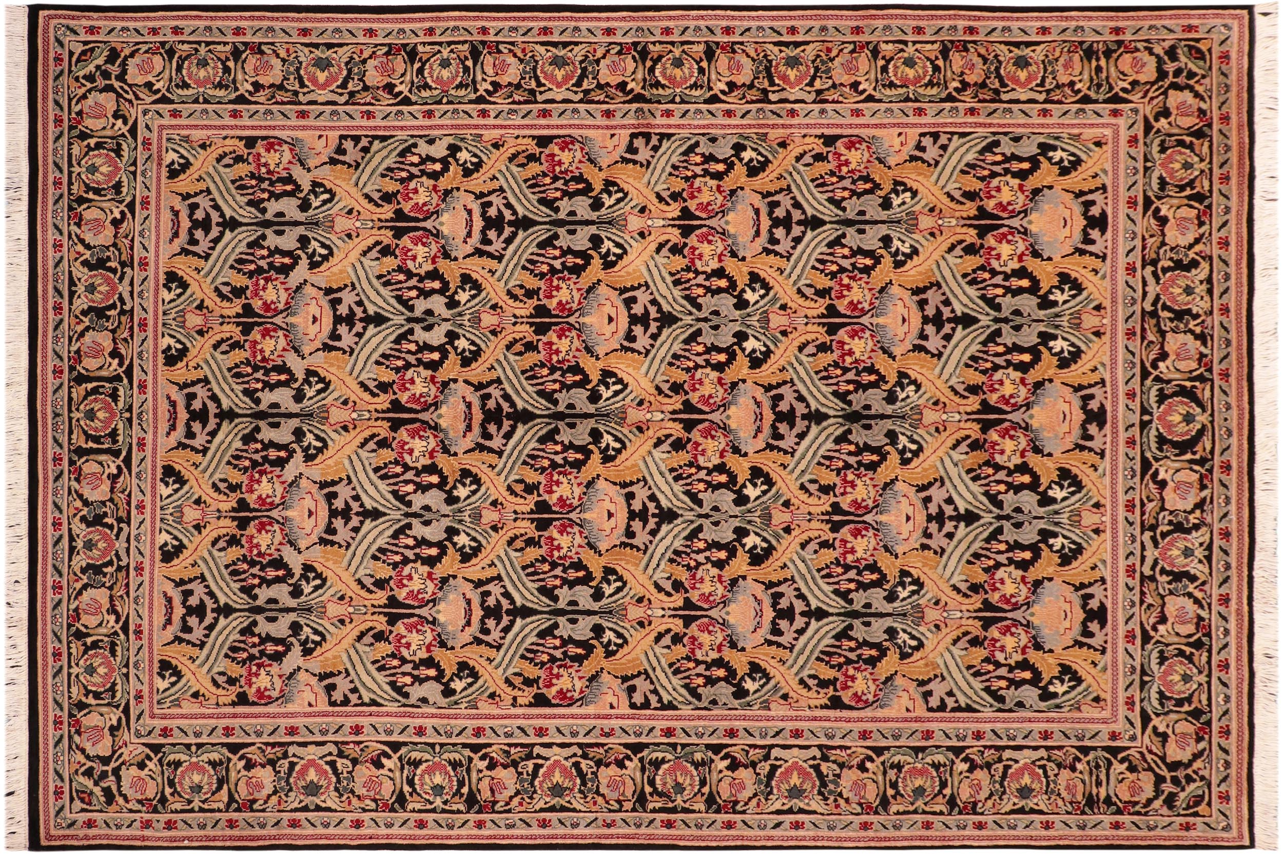 handmade Transitional Hamjolie Black Gold Hand Knotted RECTANGLE 100% WOOL area rug 6x9